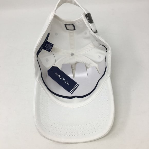 Nautica Mens Baseball Cap White /Dark Navy Strapback 6 Panel Lined Cotton OS New - Picture 7 of 9